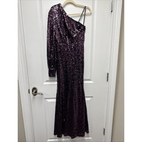MAC DUGGAL Size 0 Purple Sequined One Shoulder Trumpet Formal Prom Gown Dress - Picture 5 of 11
